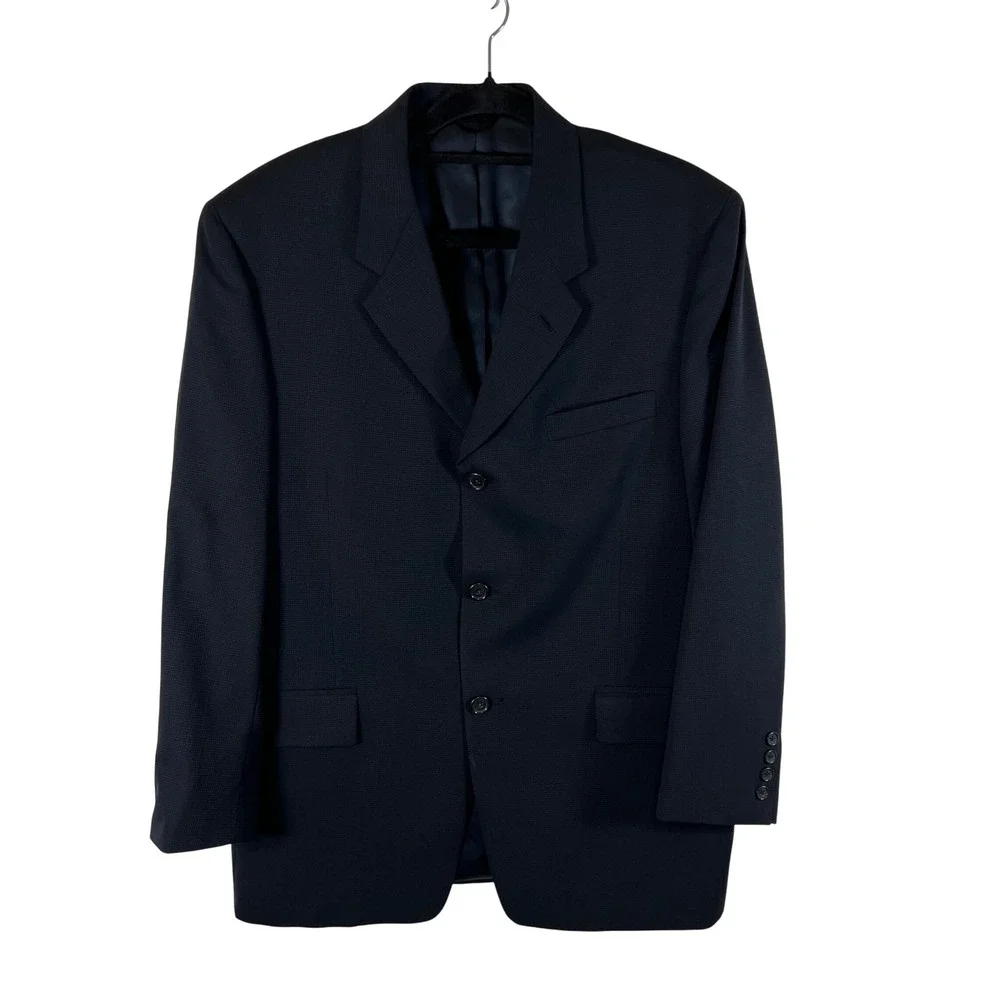 Kenneth Cole New York Mens Blazer Navy Blue Micro Check 3 Button Sport‎ Coat USA